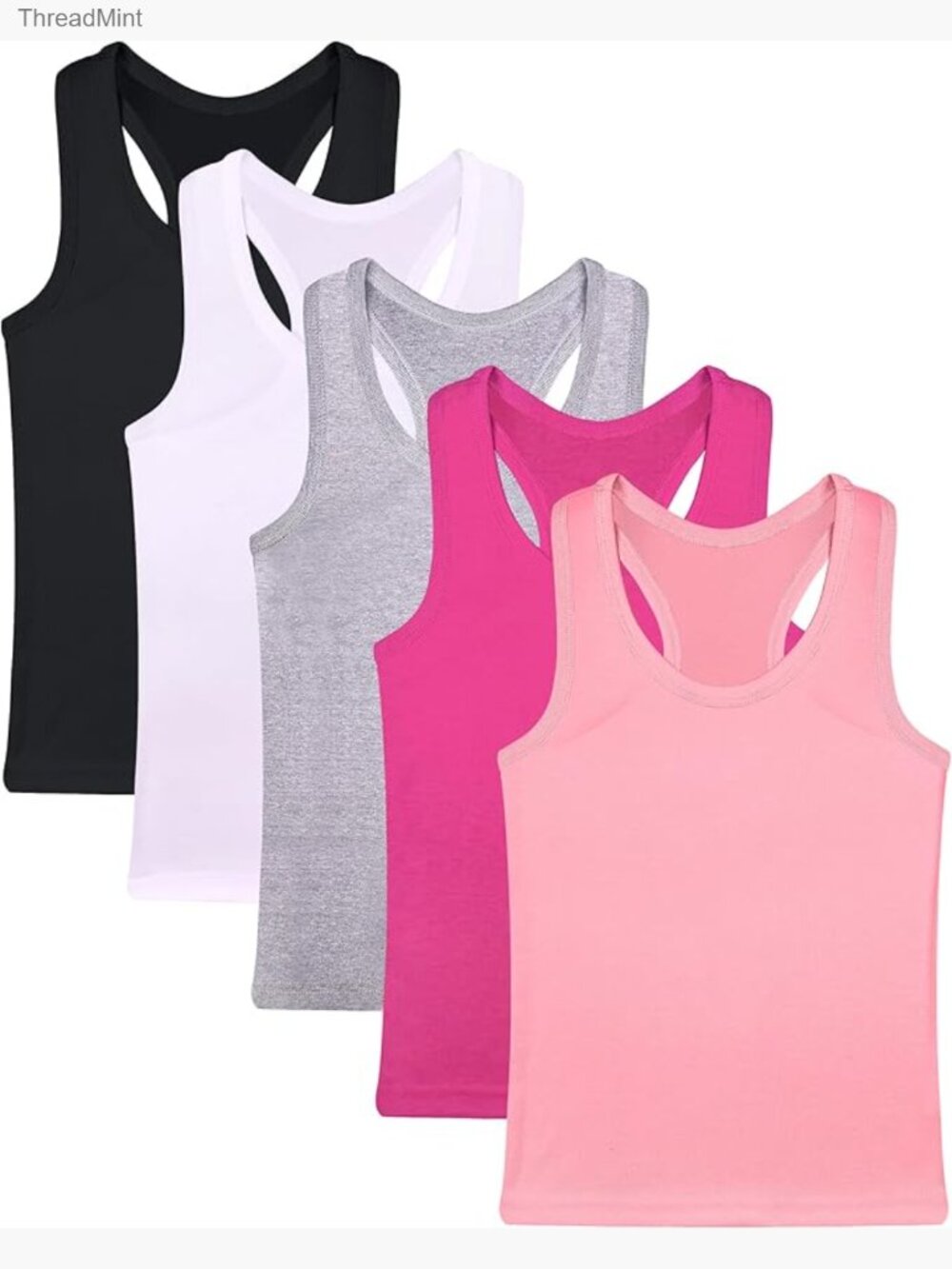 5 Pack Girls Cotton Racerback Tank Tops Sleeveless Crop Tops Dance Ballet Gym